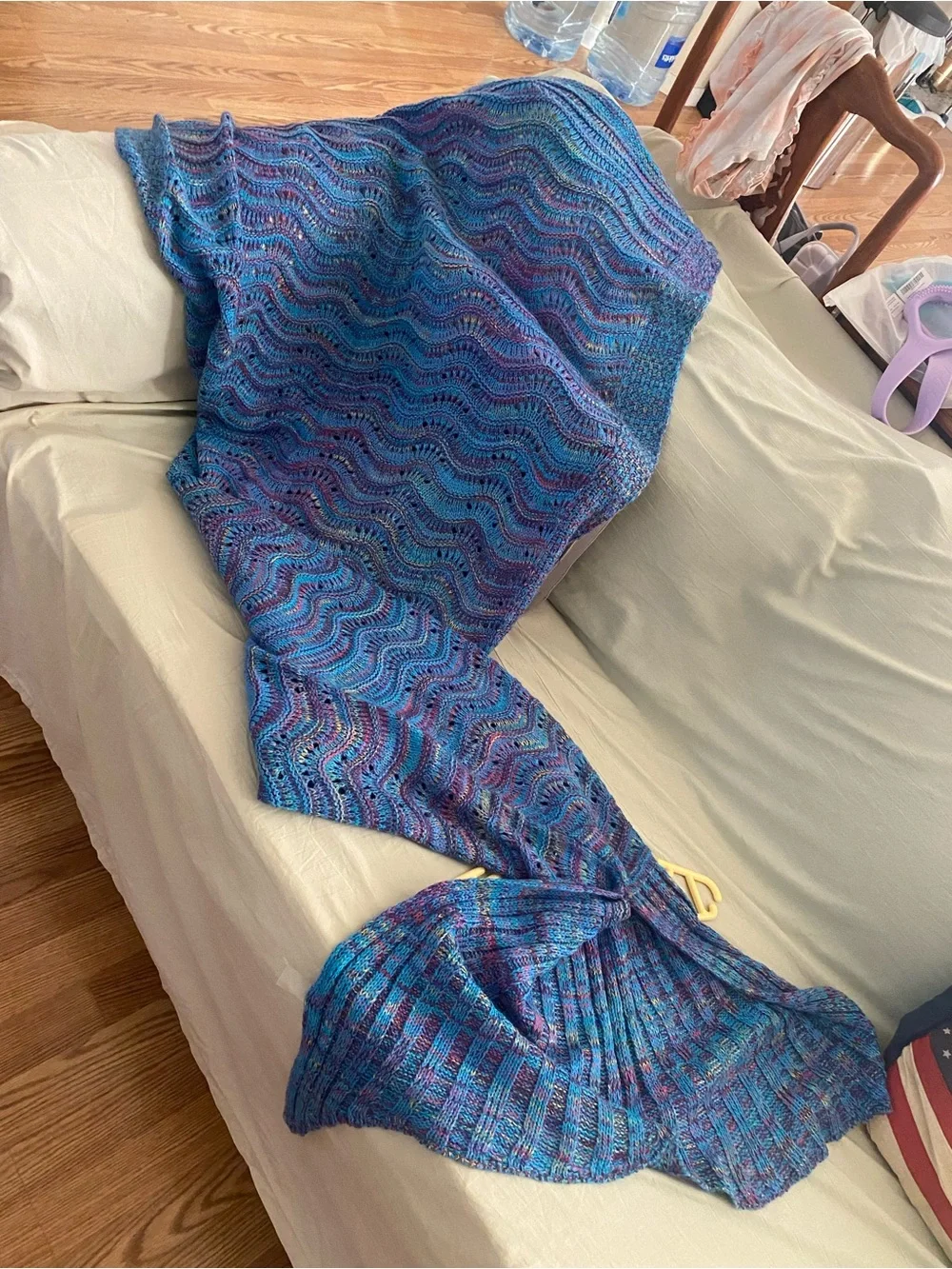 Blue Multicolor Knit Mermaid Maxi Skirt